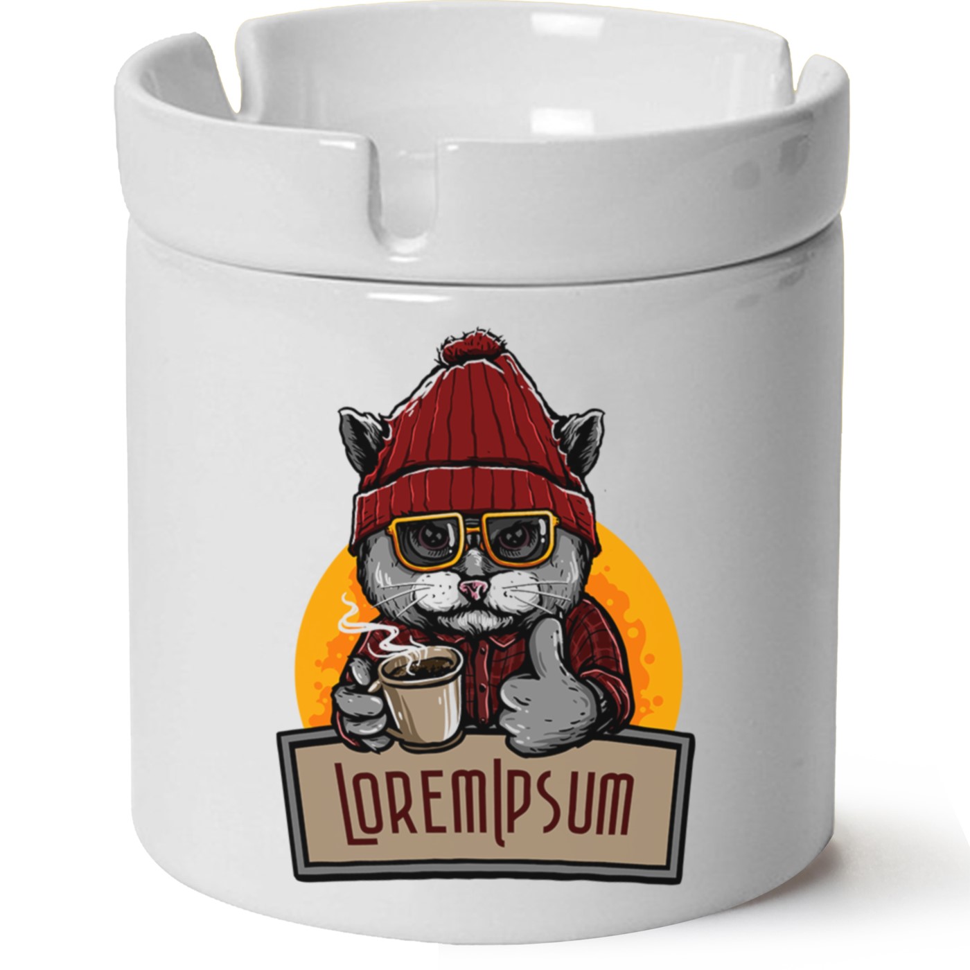 Kedi Baskılı Porselen At Söndür Küllük