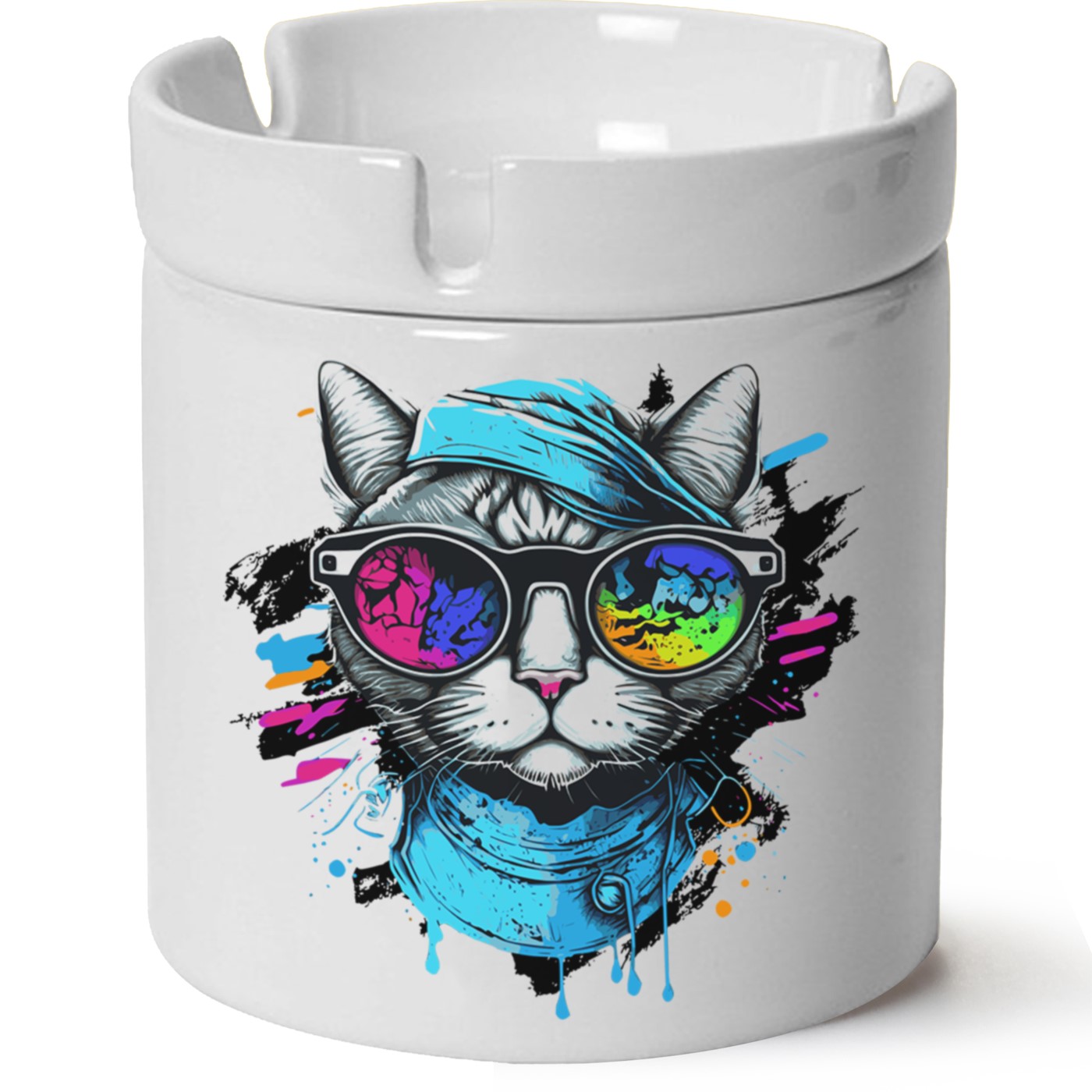 Kedi Baskılı Porselen At Söndür Küllük