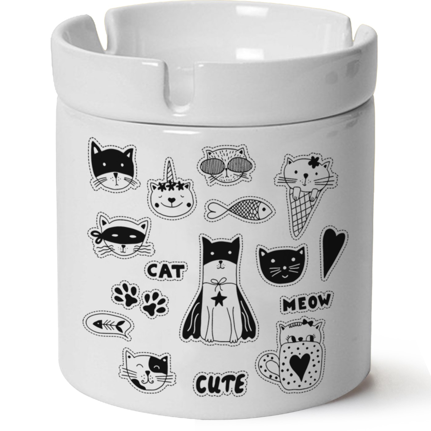 Kedi Baskılı Porselen At Söndür Küllük