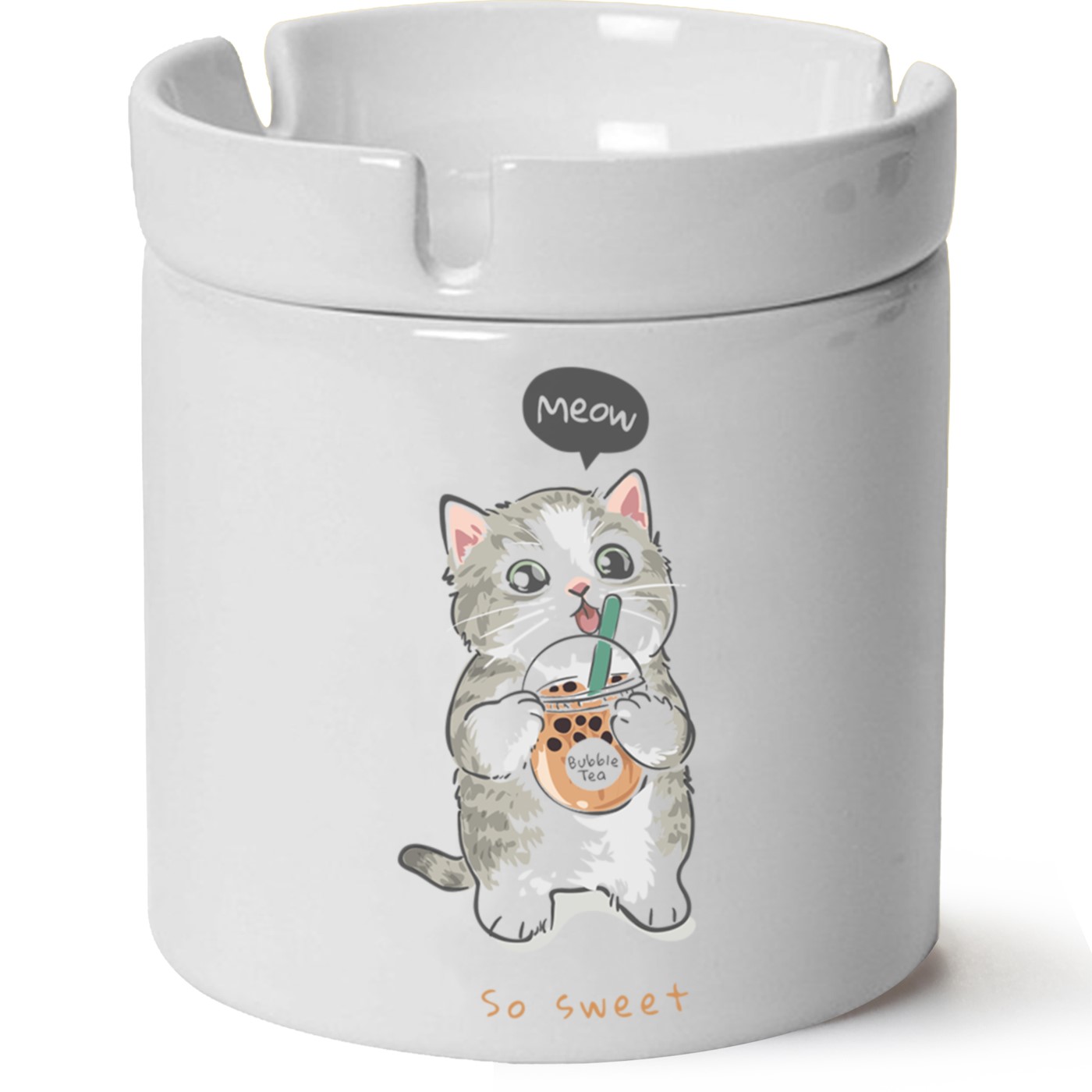 Kedi Baskılı Porselen At Söndür Küllük