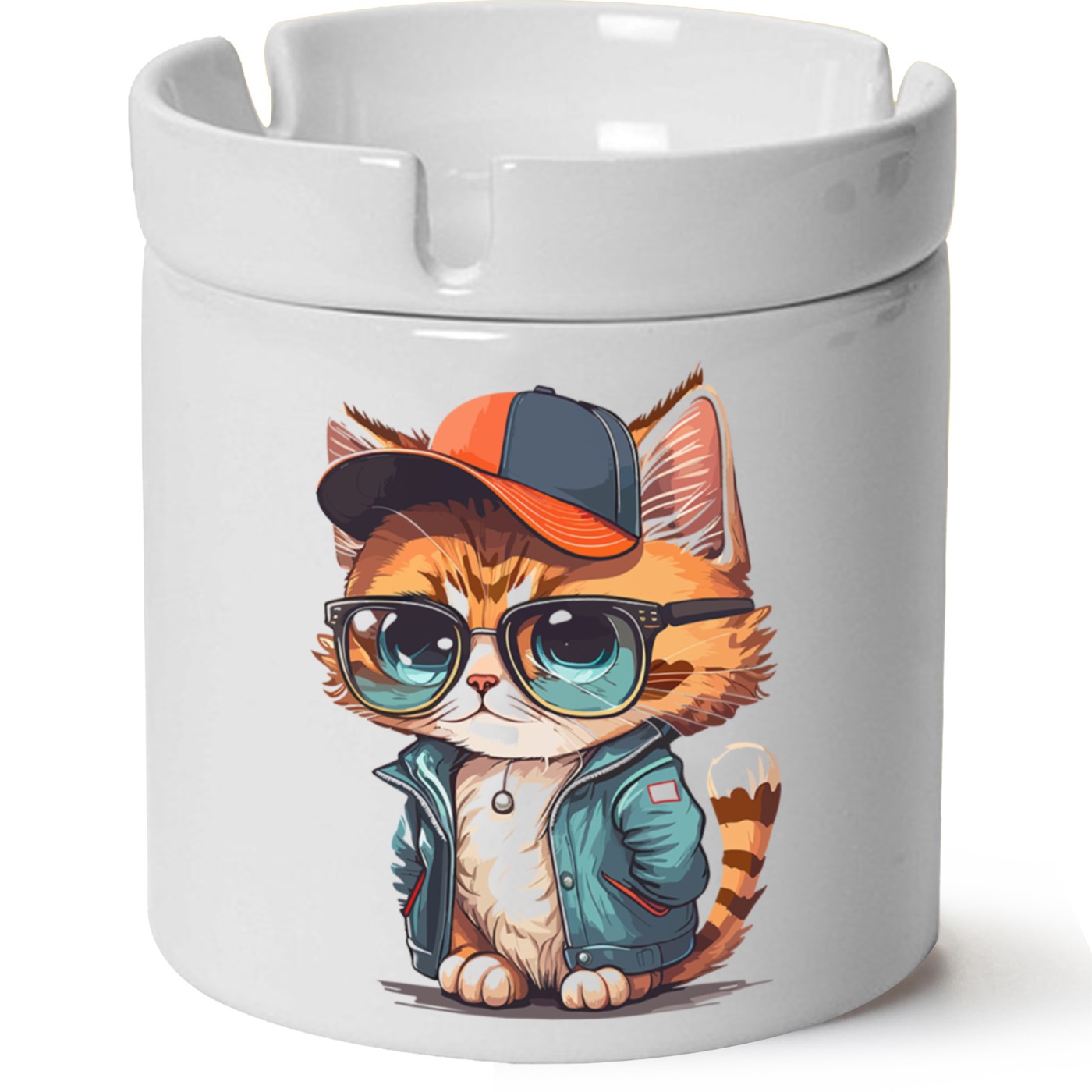 Kedi Baskılı Porselen At Söndür Küllük