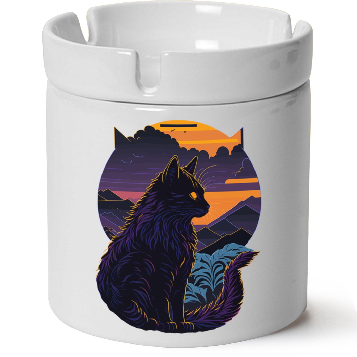 Kedi Baskılı Porselen At Söndür Küllük