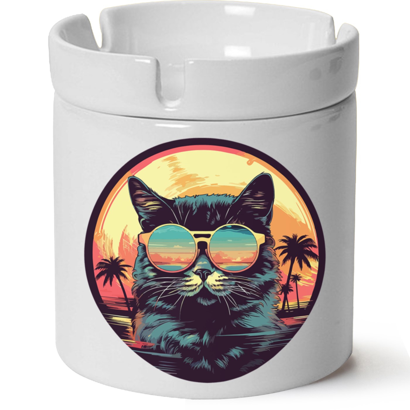 Kedi Baskılı Porselen At Söndür Küllük