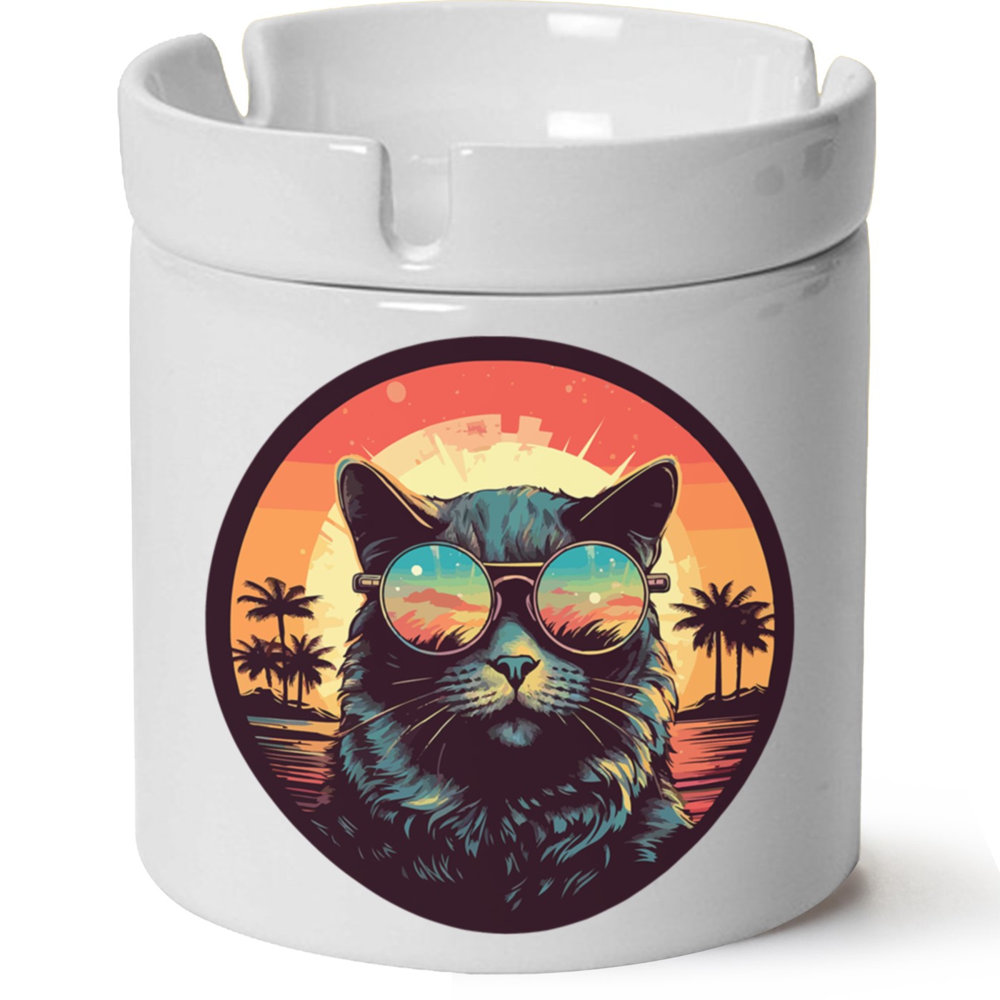 Kedi Baskılı Porselen At Söndür Küllük