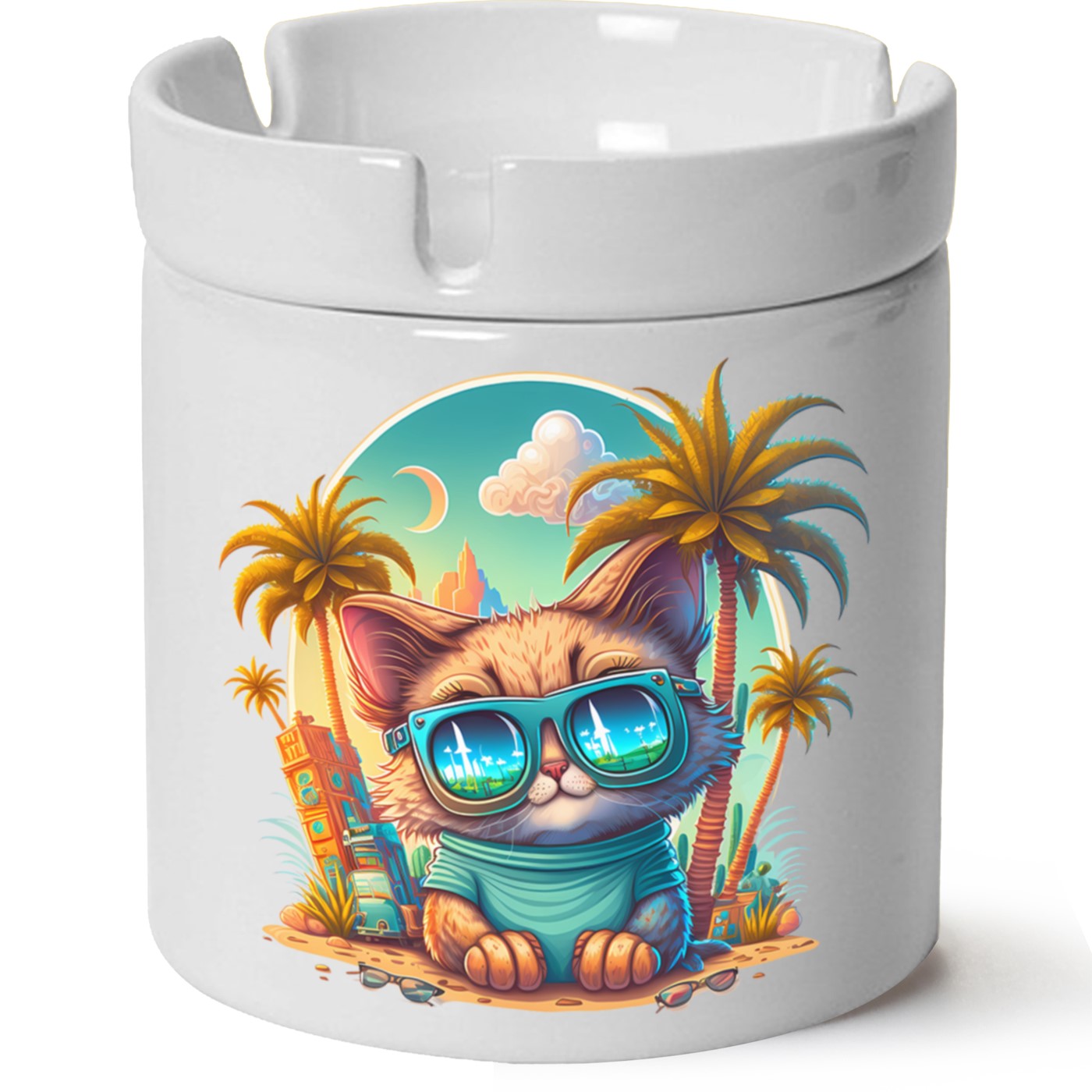 Kedi Baskılı Porselen At Söndür Küllük