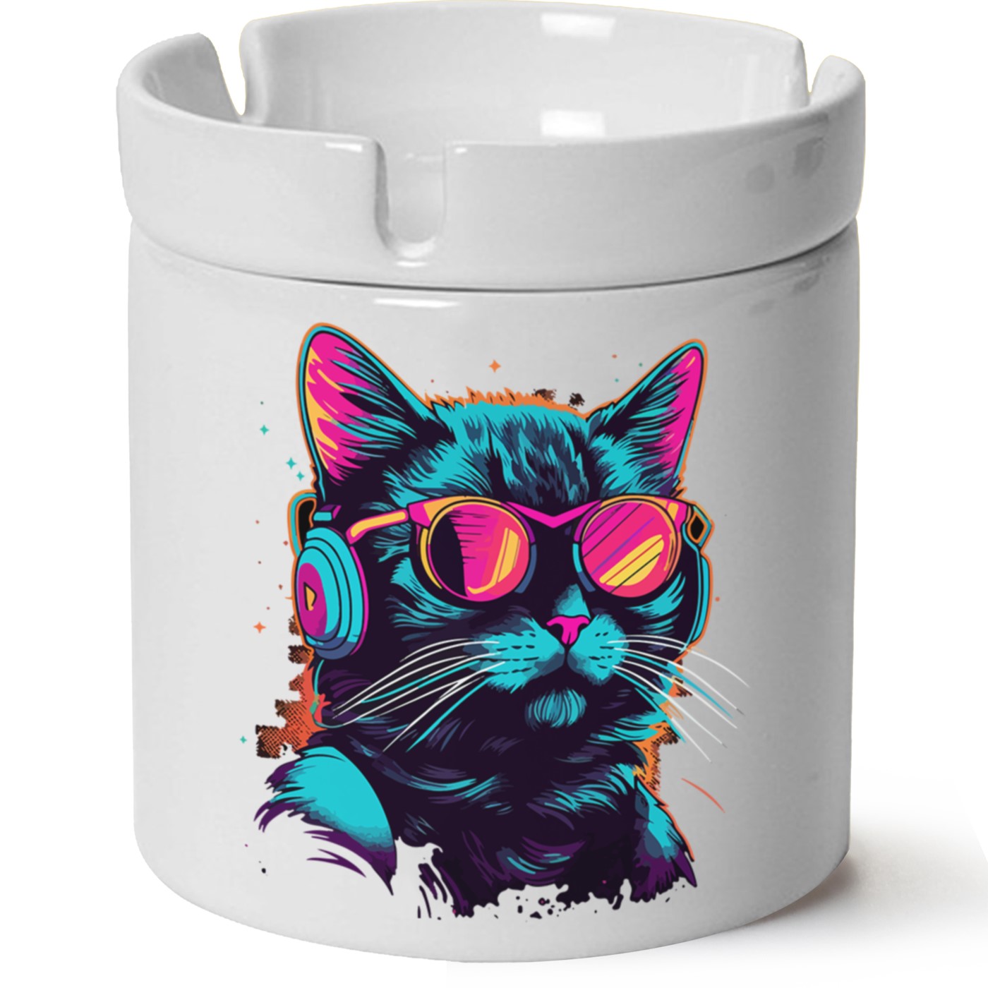 Kedi Baskılı Porselen At Söndür Küllük