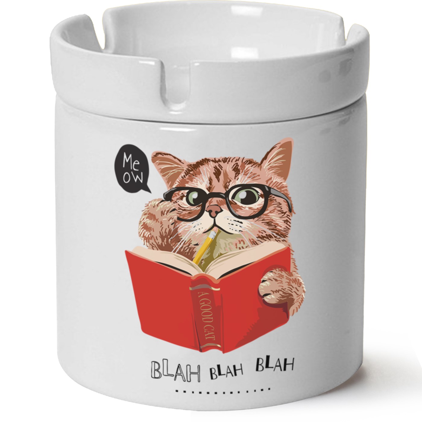 Kedi Baskılı Porselen At Söndür Küllük