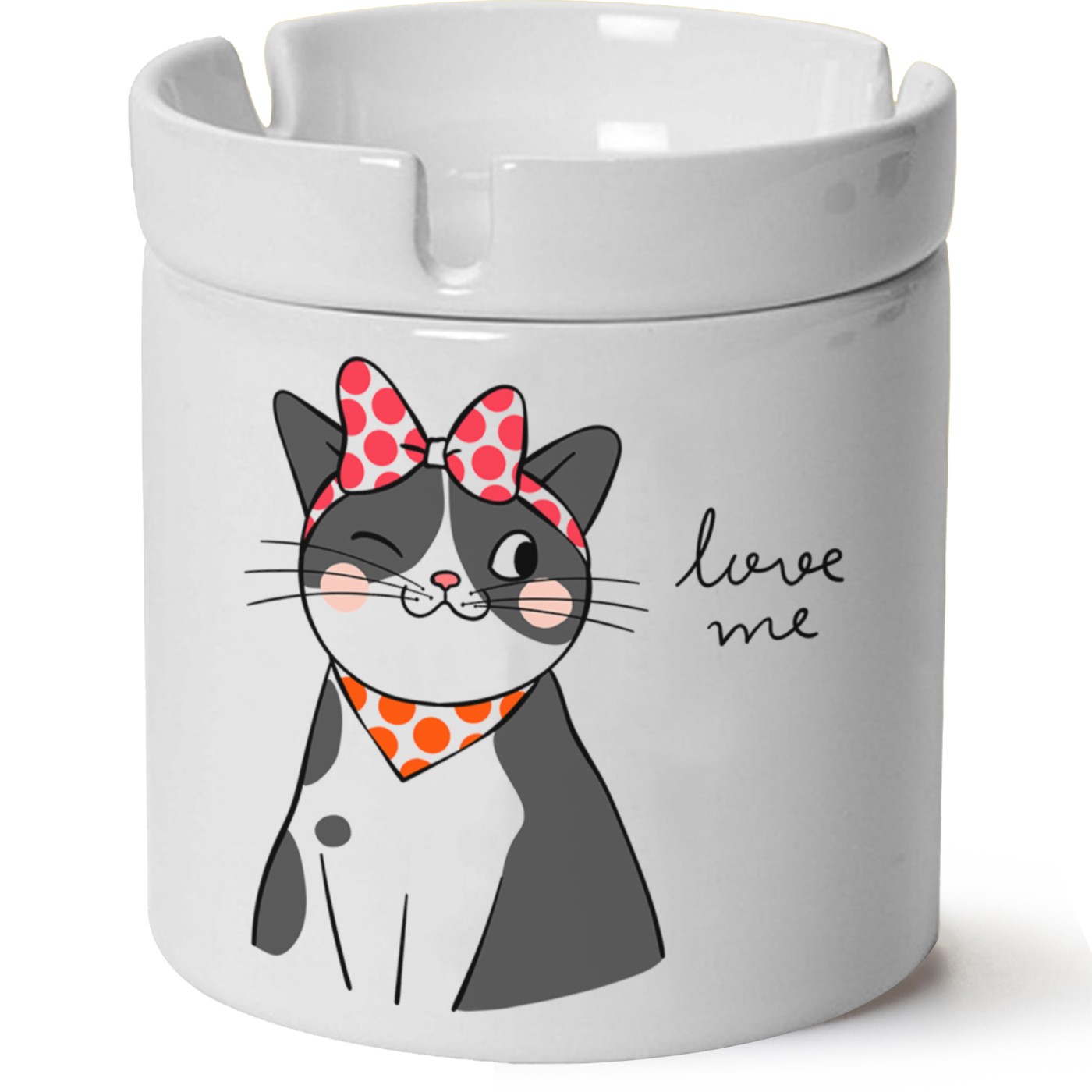 Kedi Baskılı Porselen At Söndür Küllük