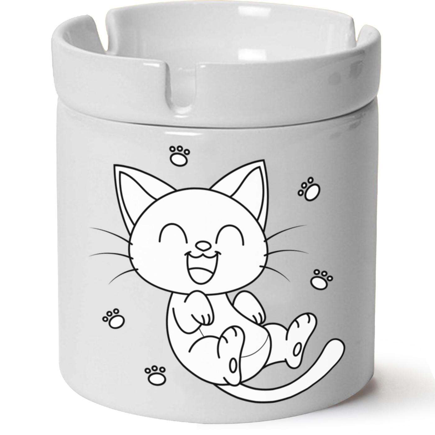 Kedi Baskılı Porselen At Söndür Küllük