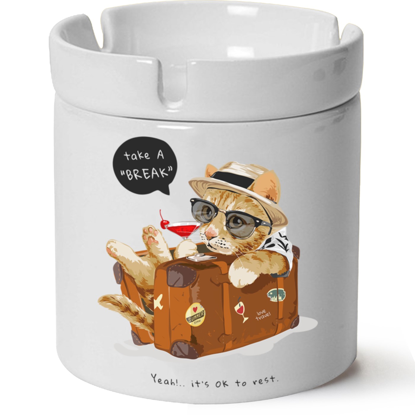 Kedi Baskılı Porselen At Söndür Küllük