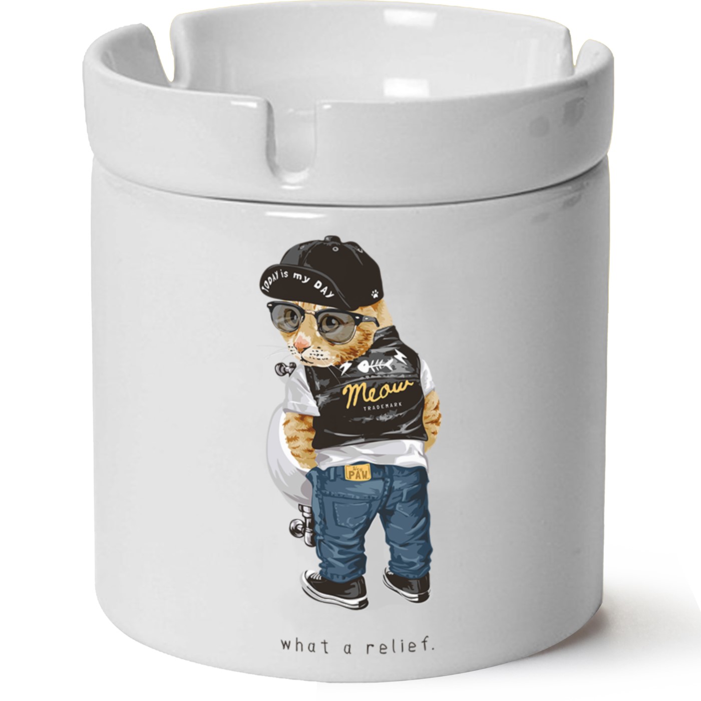 Kedi Baskılı Porselen At Söndür Küllük