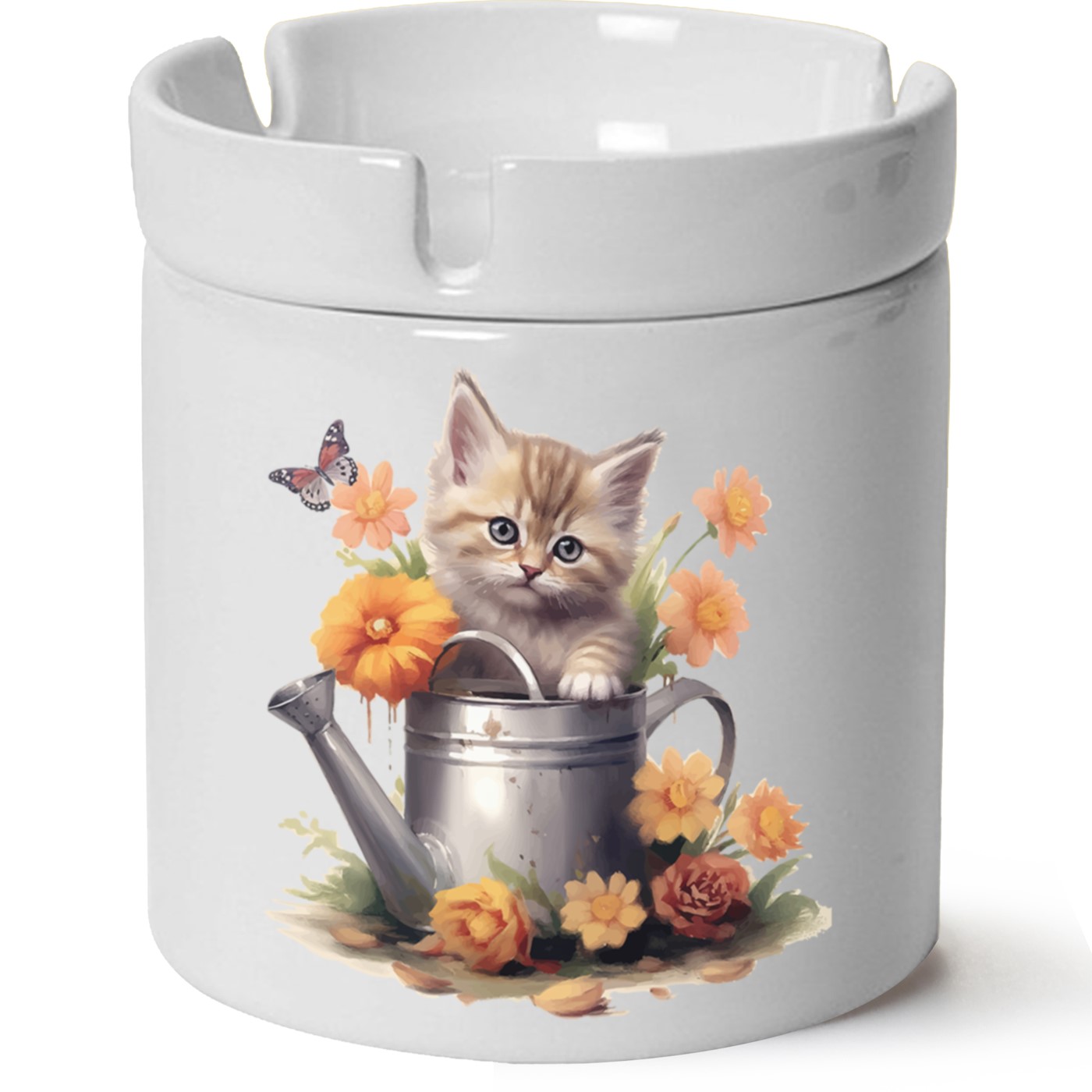 Kedi Baskılı Porselen At Söndür Küllük