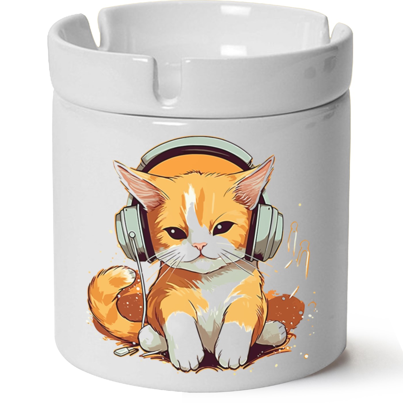 Kedi Baskılı Porselen At Söndür Küllük