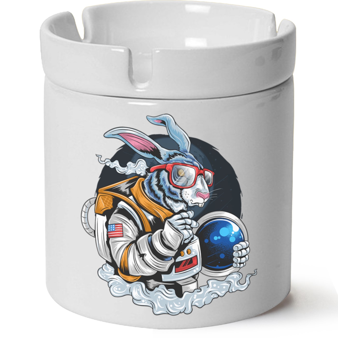 Tavşan Astronot Baskılı Porselen At Söndür Küllük