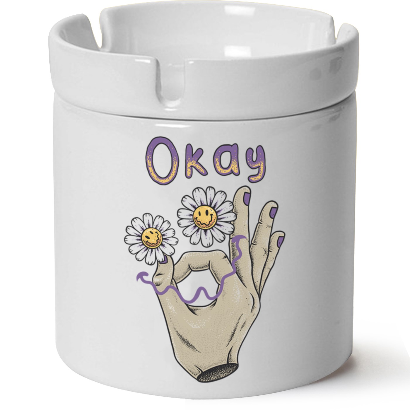 Okay Baskılı Porselen At Söndür Küllük