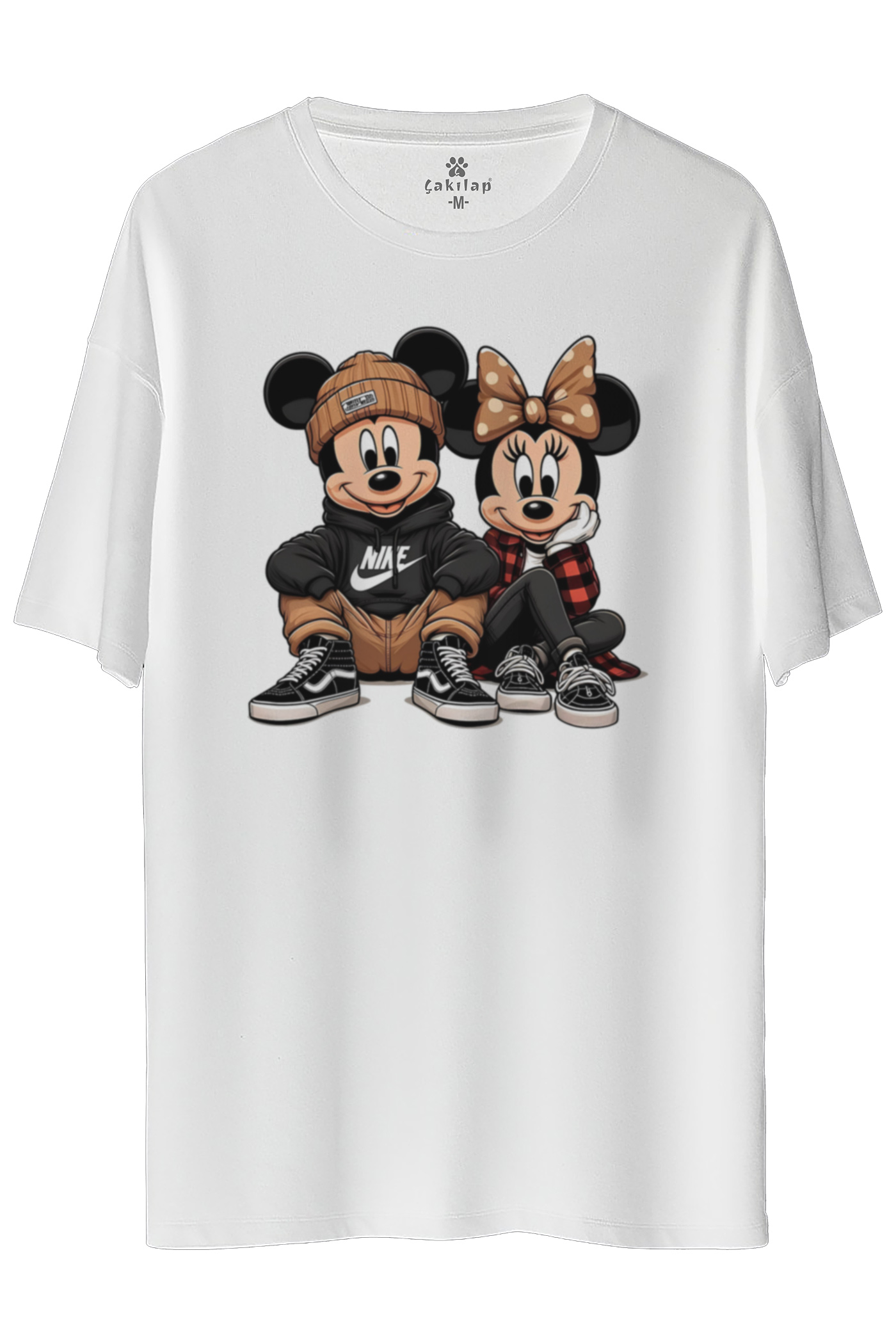 Mickey Minnie Mouse Baskılı Oversize Tişört