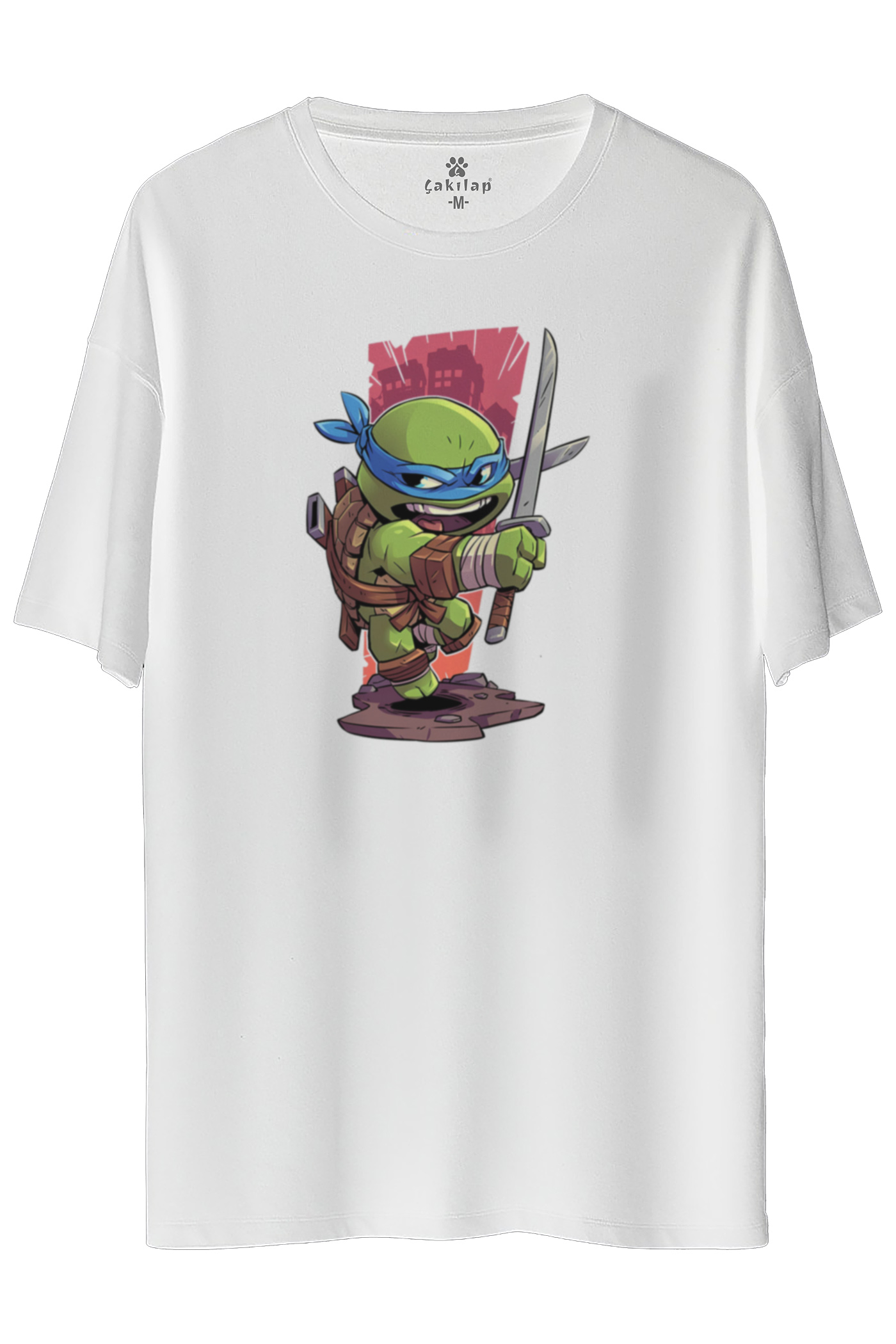 Ninja Kaplumbagalar Leonardo Baskılı Oversize Tişört