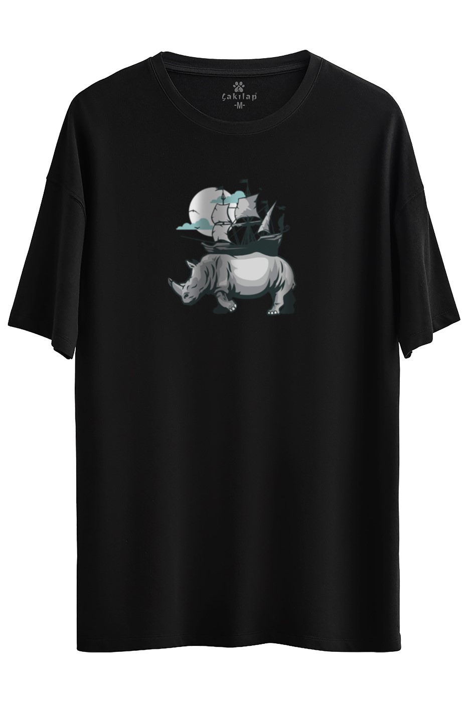 Gergedan Baskılı Oversize Tişört