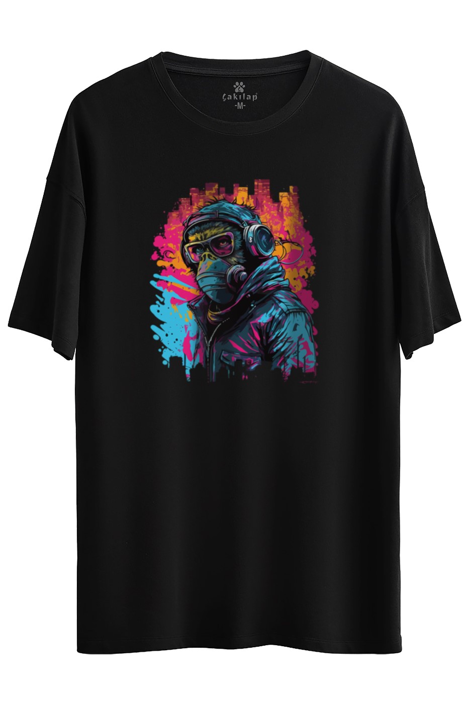 Monkey Baskılı Oversize Tişört