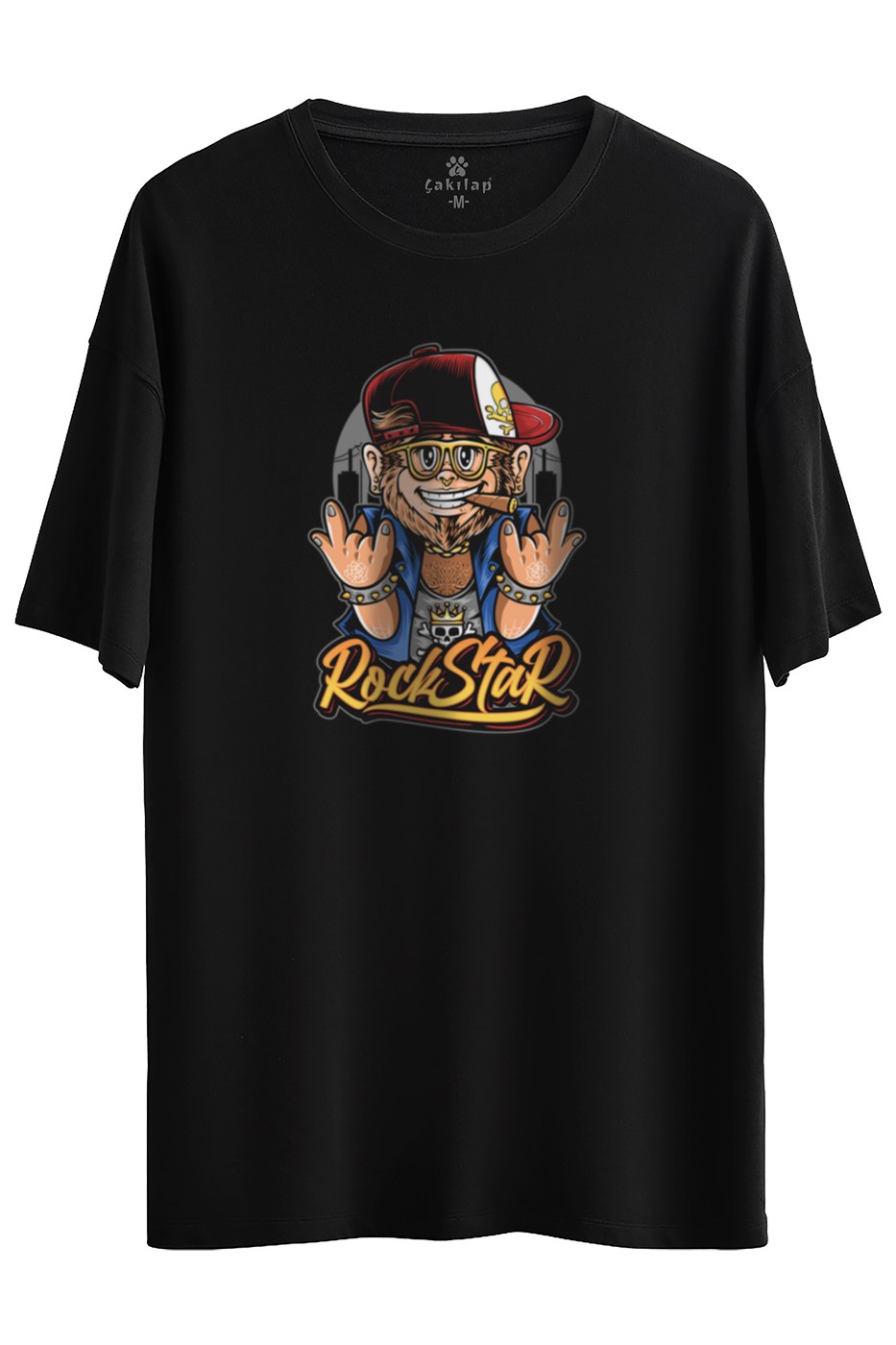 Monkey Baskılı Oversize Tişört