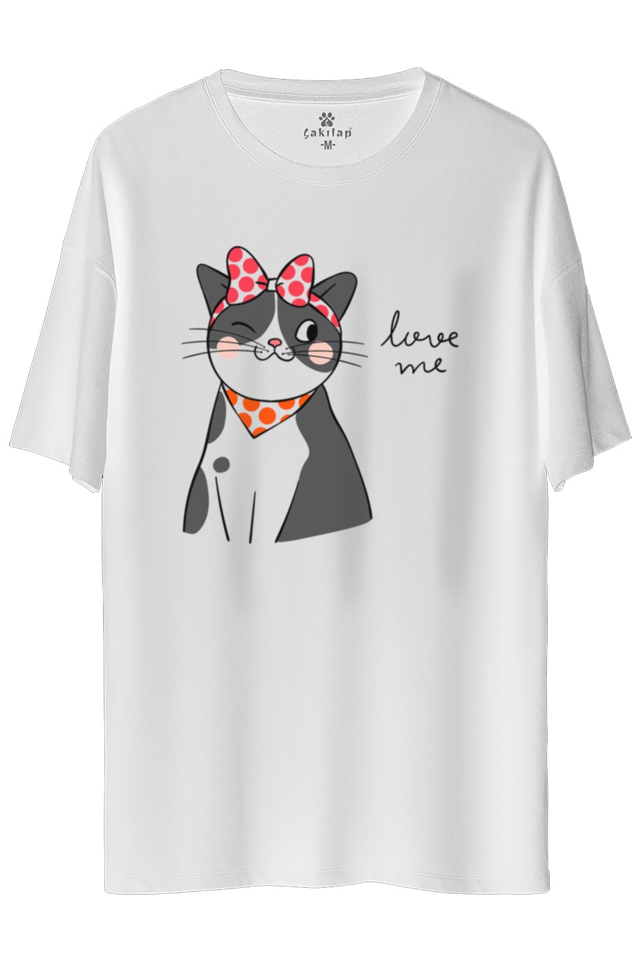 Kedi Baskılı Oversize Tişört