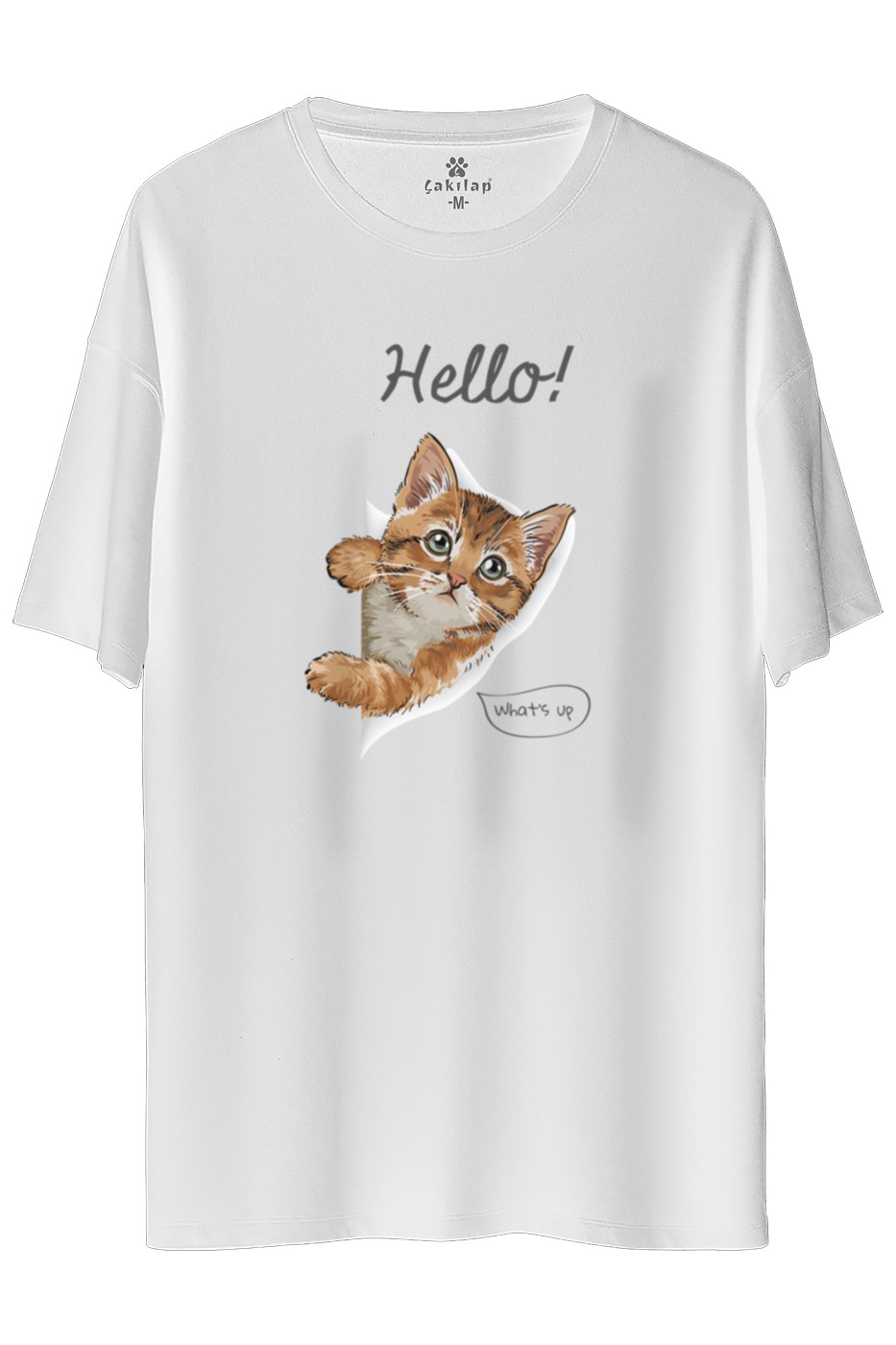 Kedi Baskılı Oversize Tişört