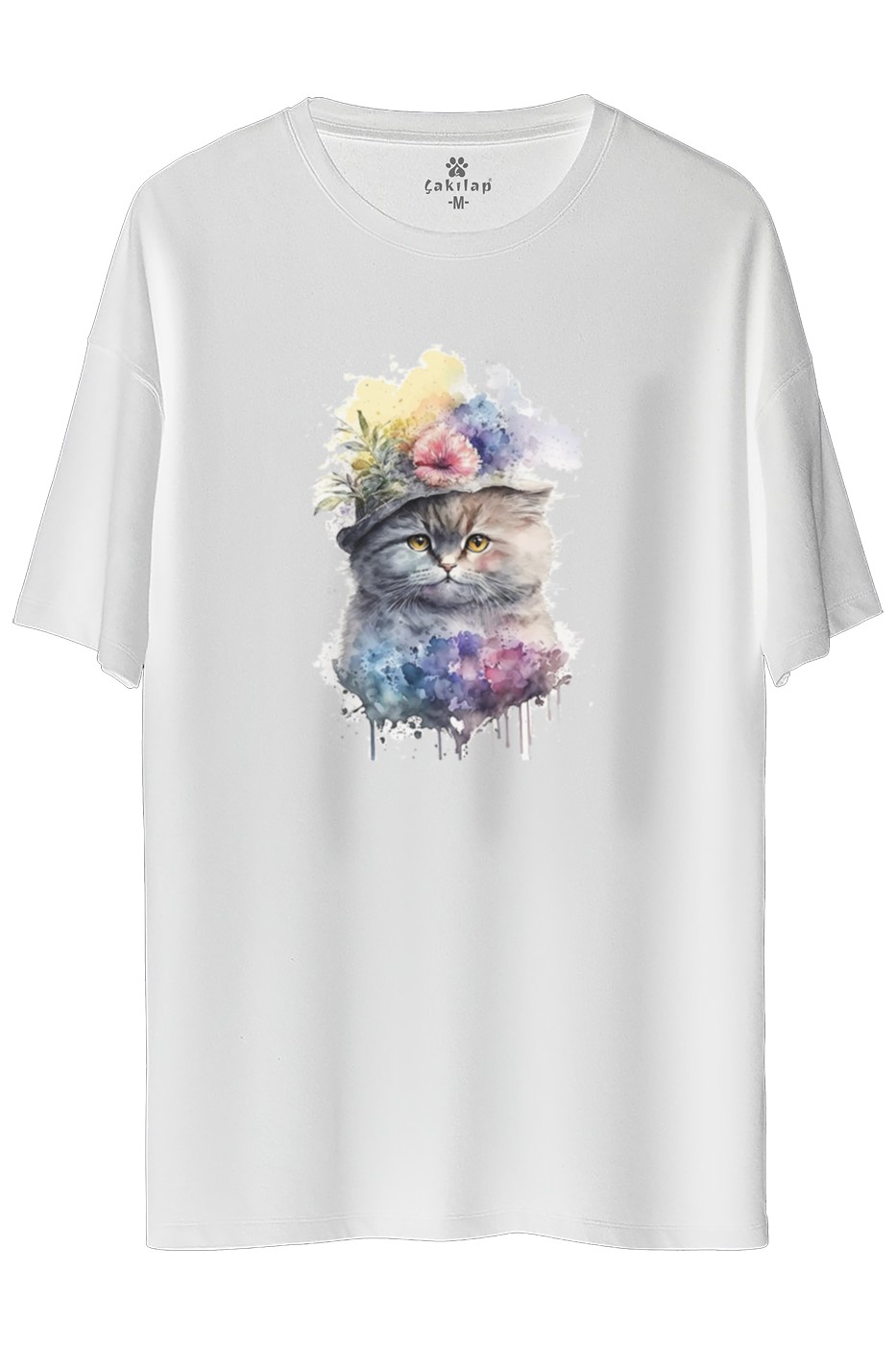 Kedi Baskılı Oversize Tişört