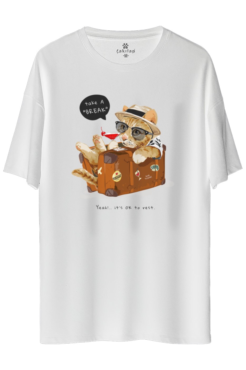 Kedi Baskılı Oversize Tişört