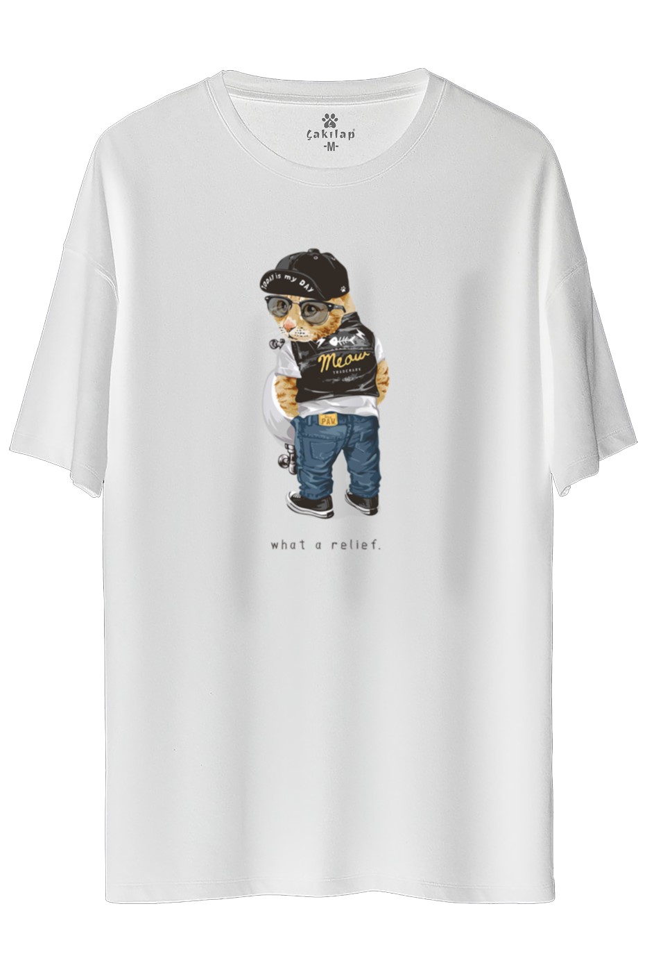 Kedi Baskılı Oversize Tişört