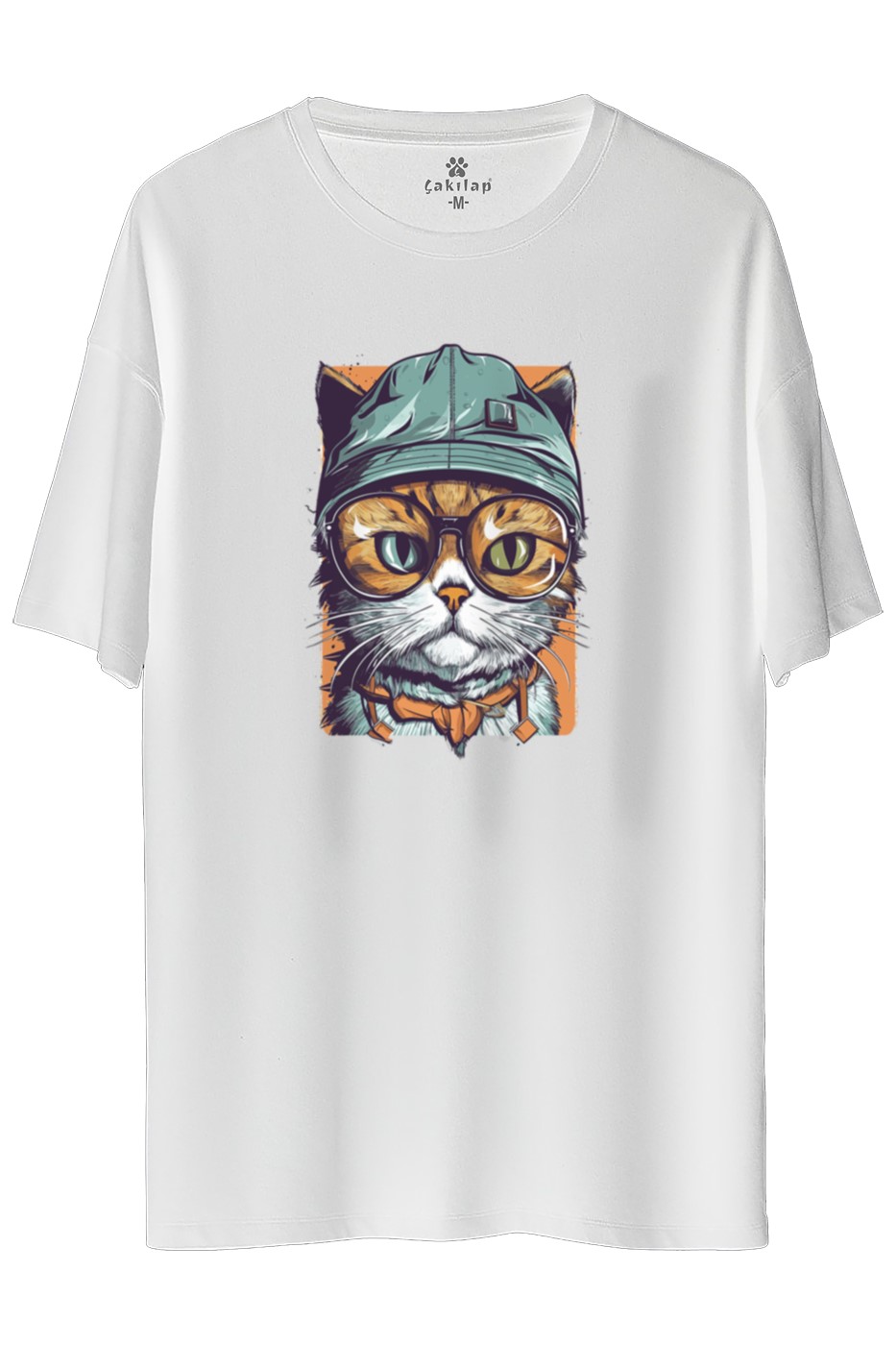 Kedi Baskılı Oversize Tişört