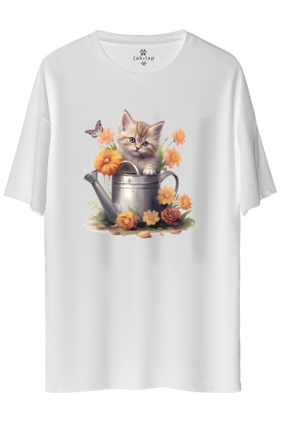 Kedi Baskılı Oversize Tişört