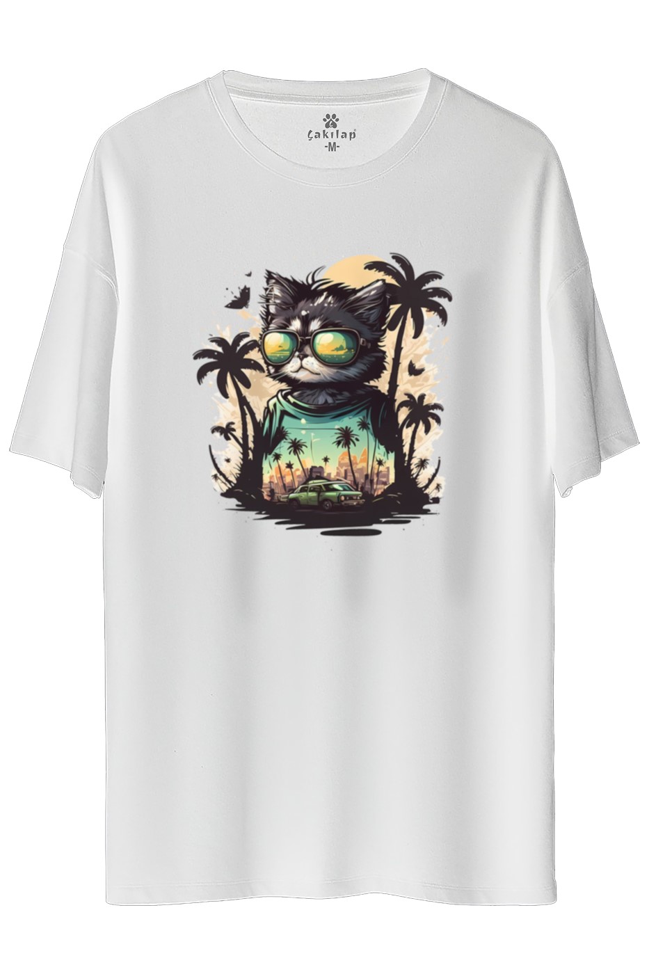 Kedi Baskılı Oversize Tişört