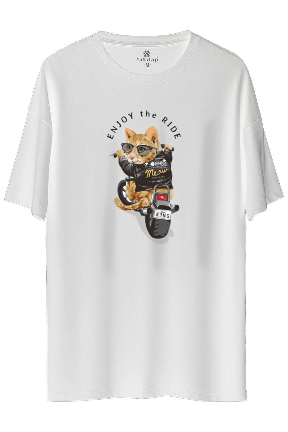 Kedi Baskılı Oversize Tişört