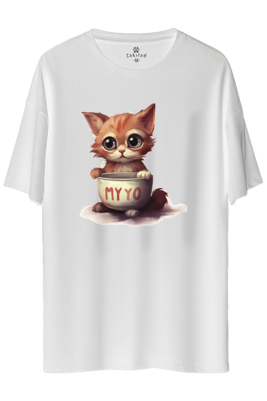 Kedi Baskılı Oversize Tişört