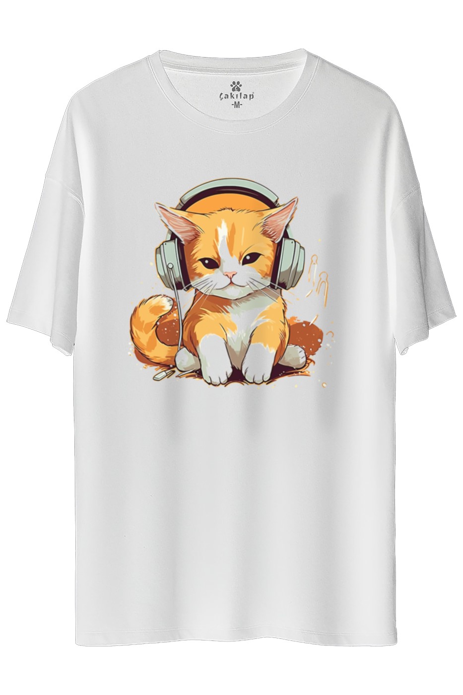 Kedi Baskılı Oversize Tişört