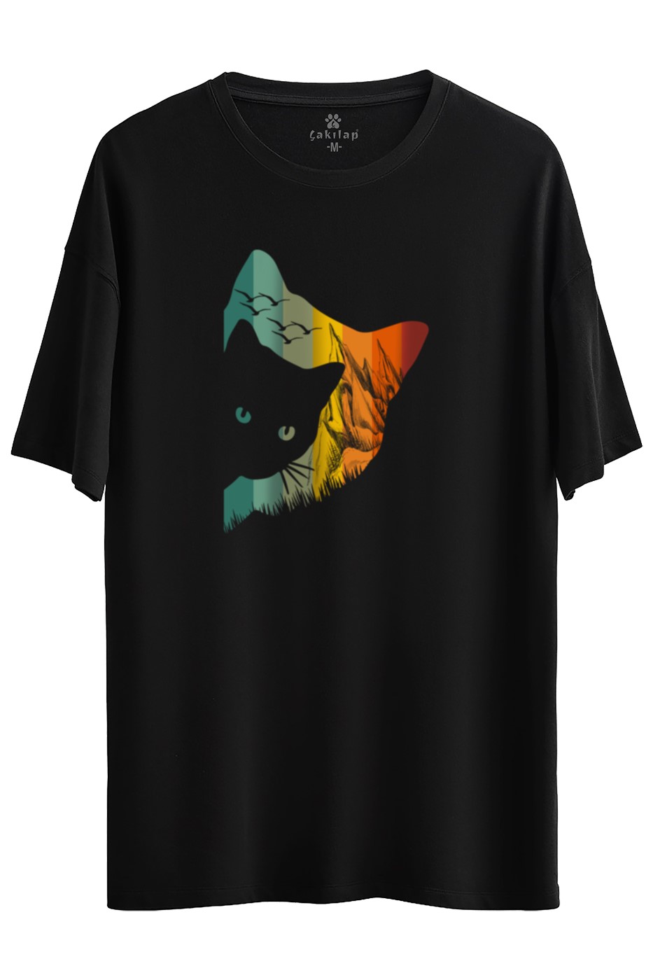 Kedi Baskılı Oversize Tişört