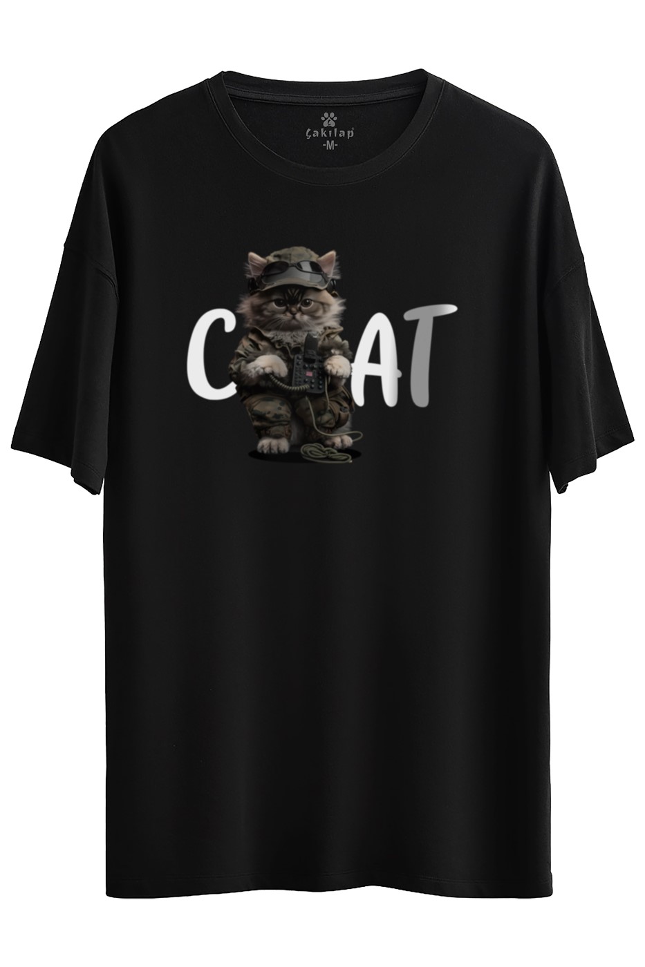 Kedi Baskılı Oversize Tişört
