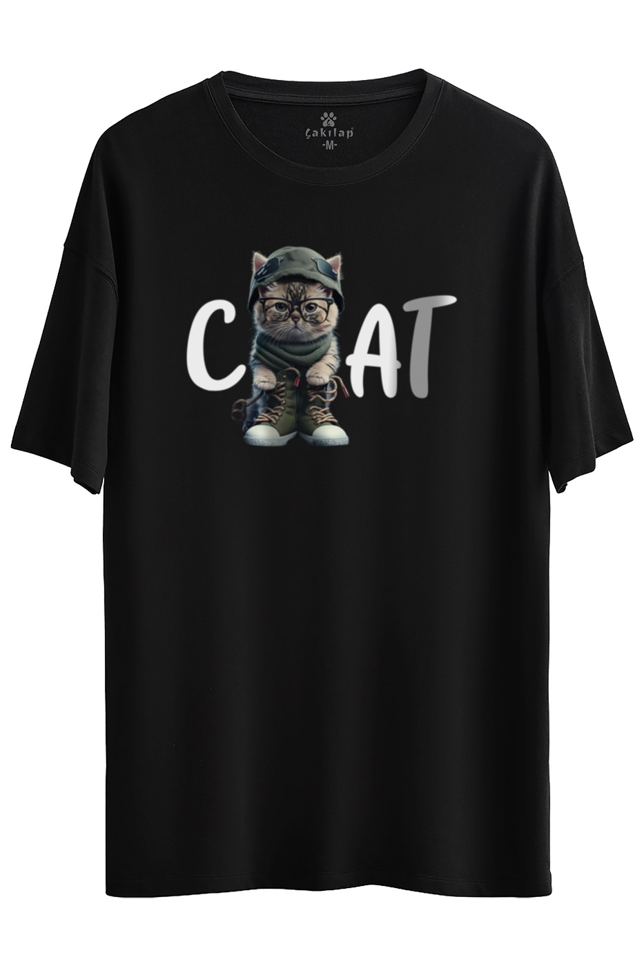 Kedi Baskılı Oversize Tişört