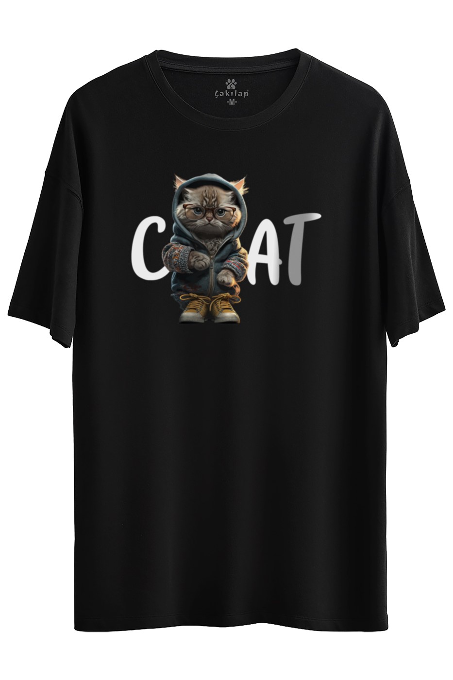 Kedi Baskılı Oversize Tişört