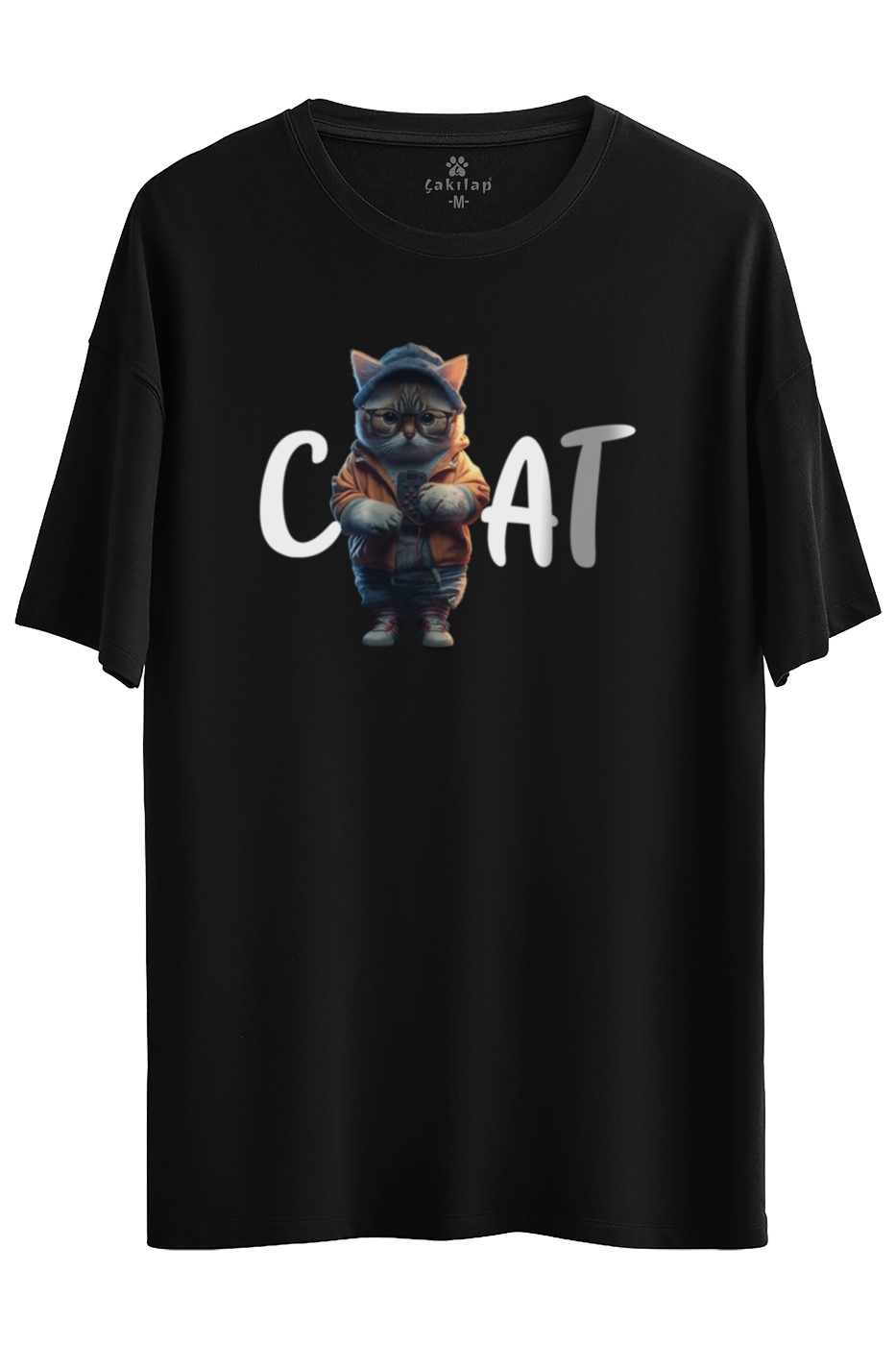 Kedi Baskılı Oversize Tişört