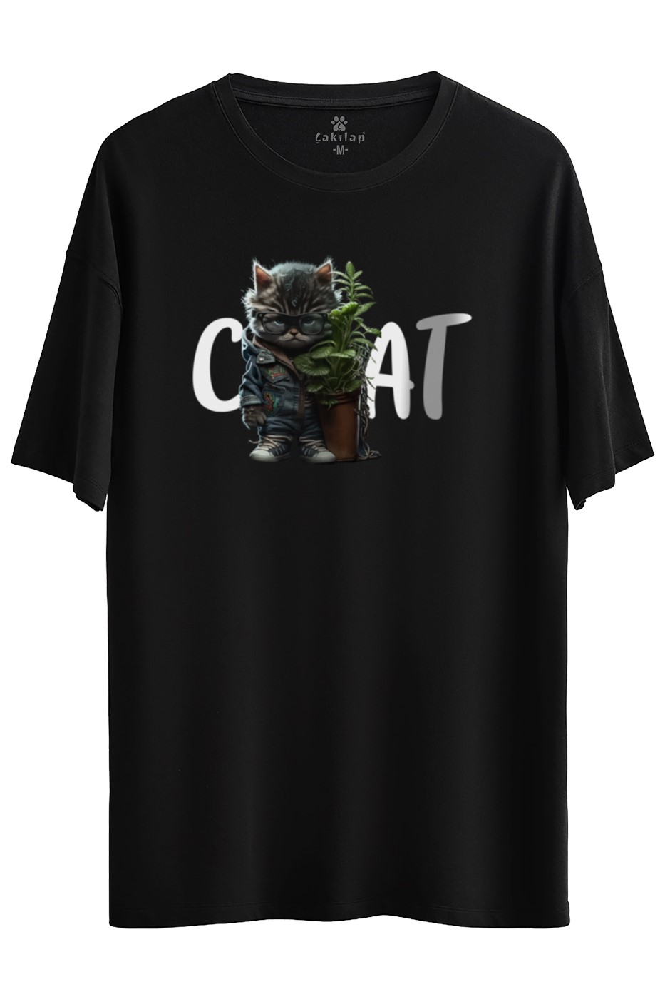 Kedi Baskılı Oversize Tişört