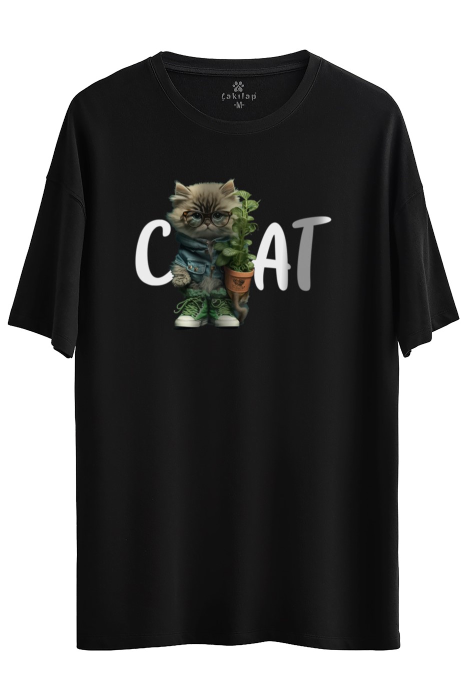 Kedi Baskılı Oversize Tişört