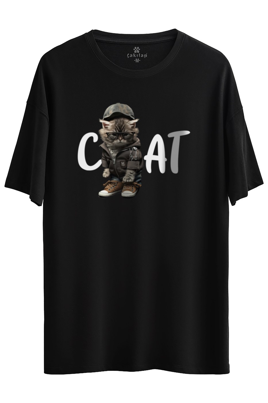 Kedi Baskılı Oversize Tişört