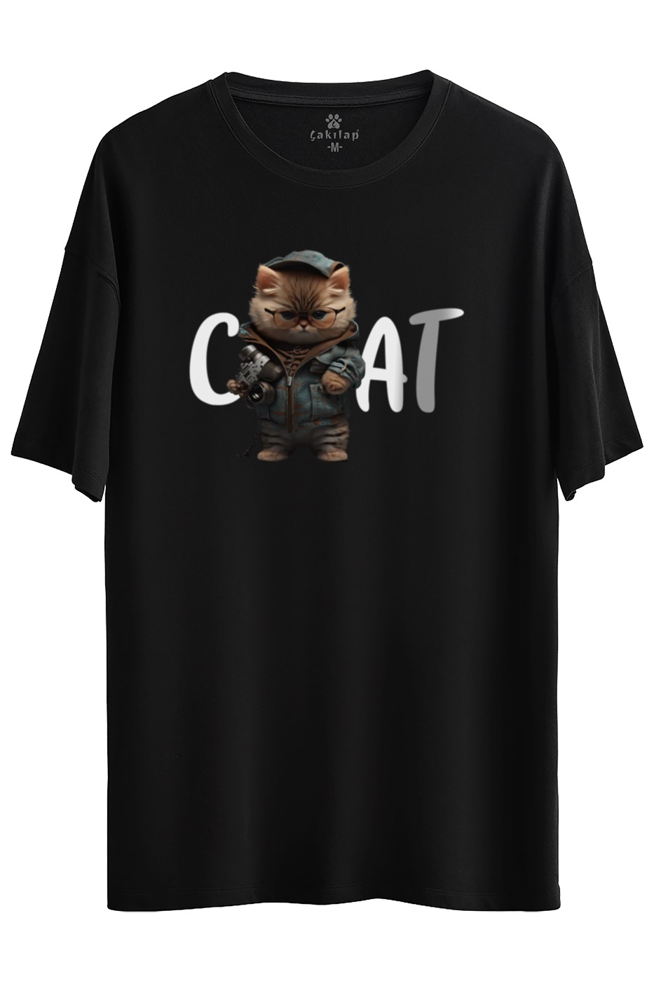 Kedi Baskılı Oversize Tişört