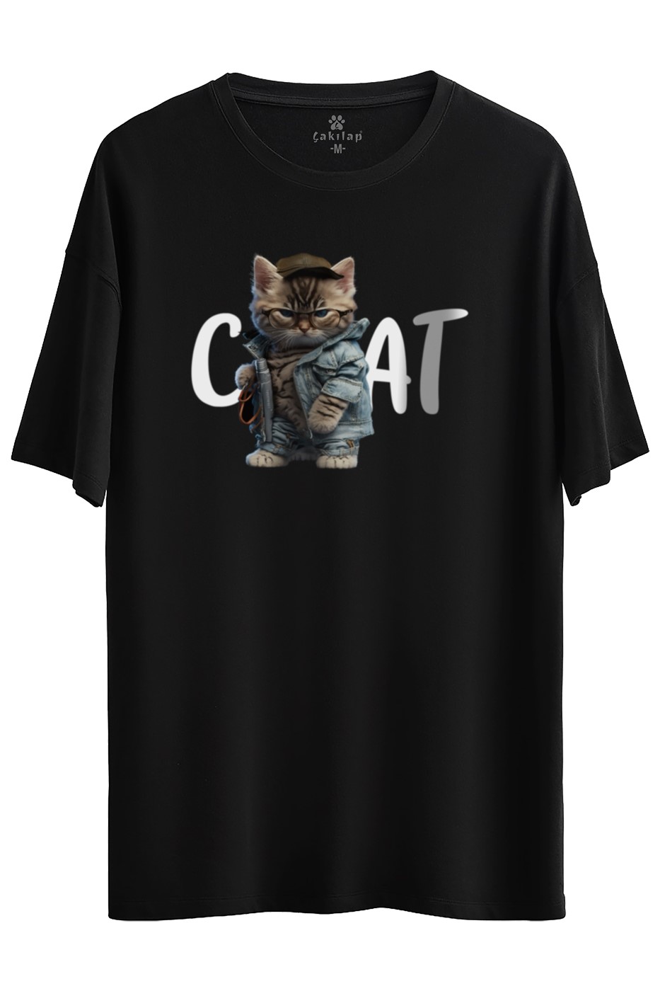 Kedi Baskılı Oversize Tişört
