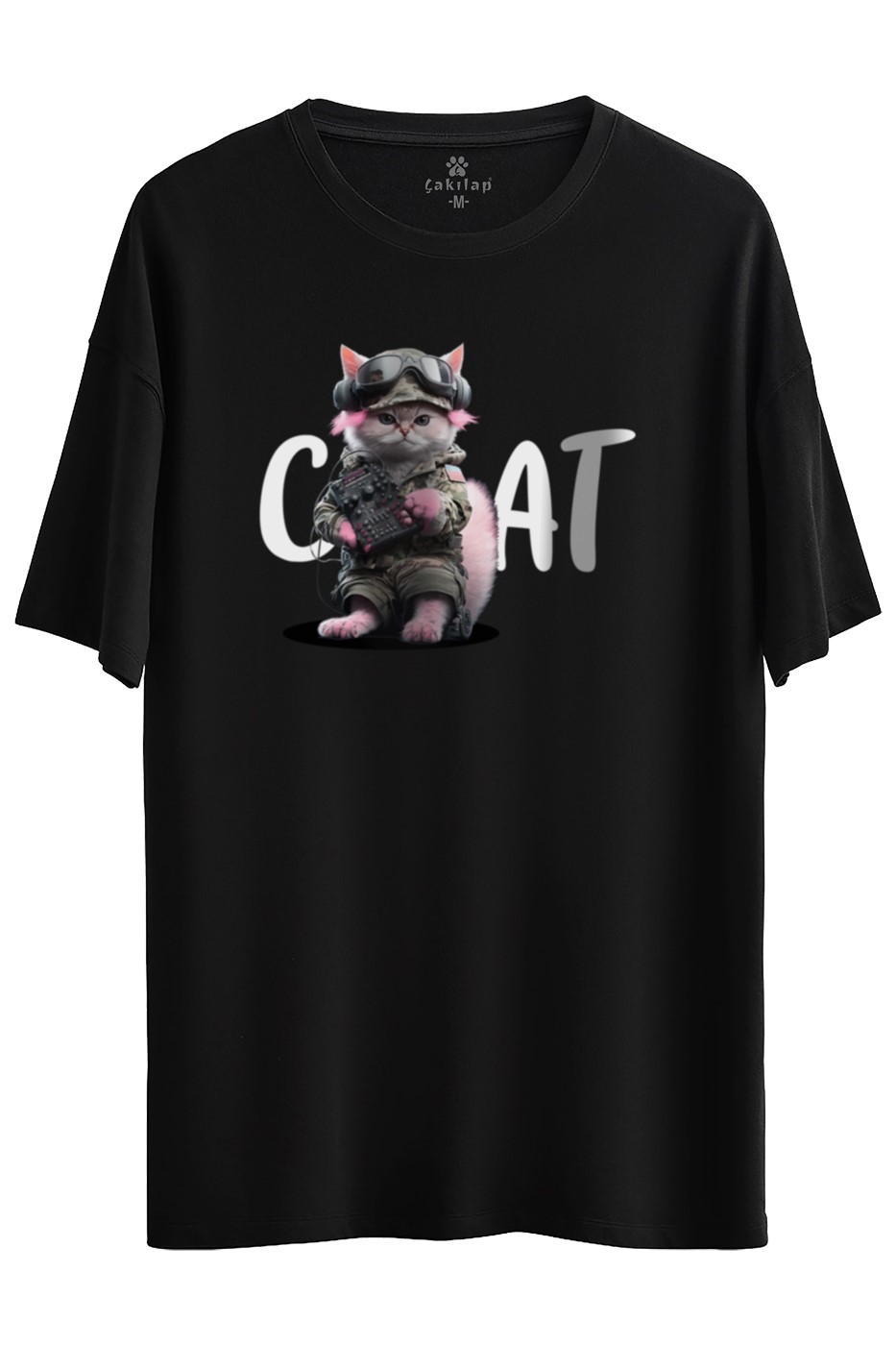 Kedi Baskılı Oversize Tişört