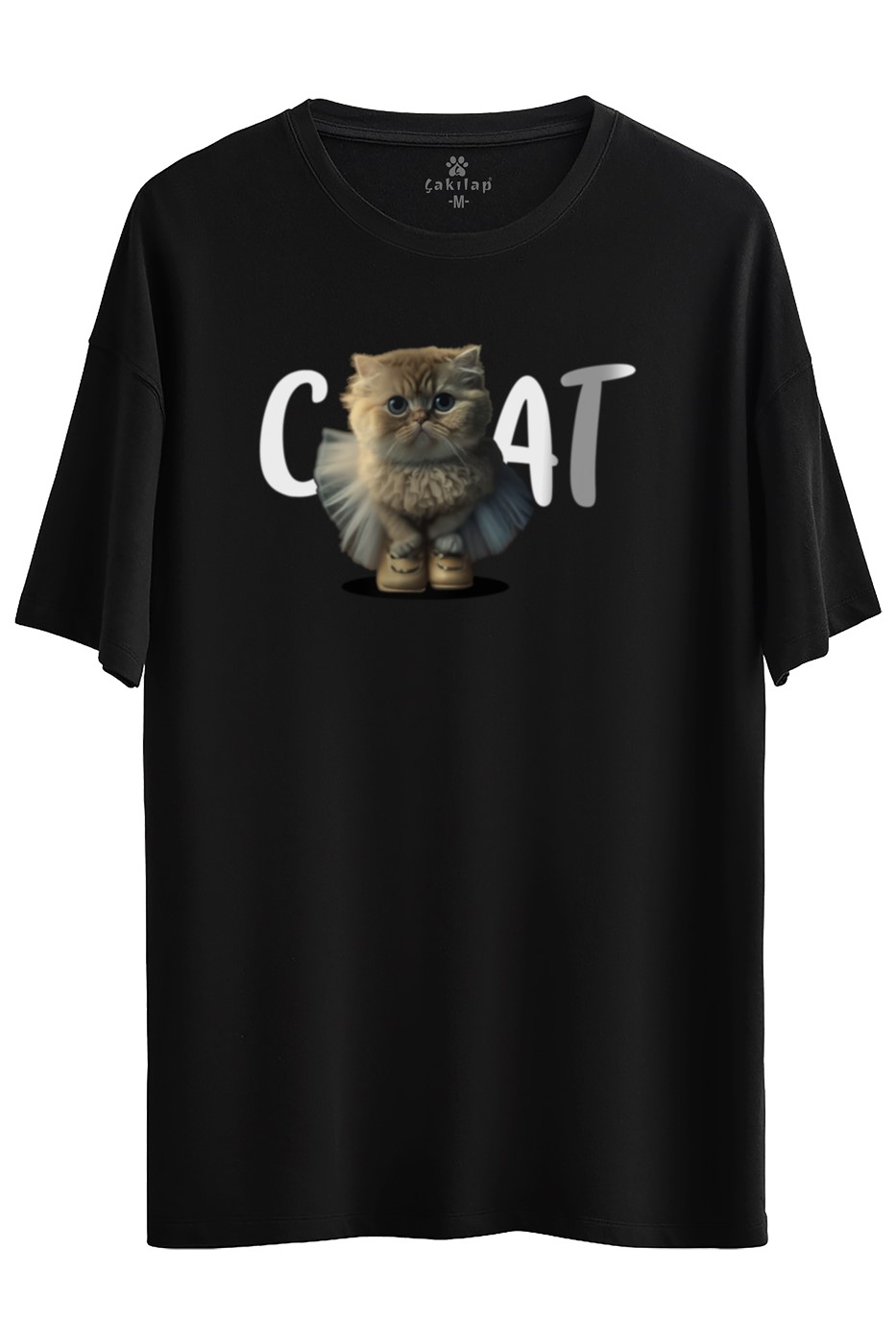 Kedi Baskılı Oversize Tişört