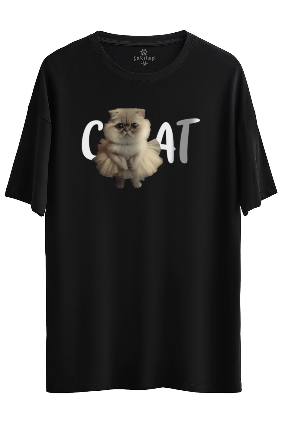 Kedi Baskılı Oversize Tişört