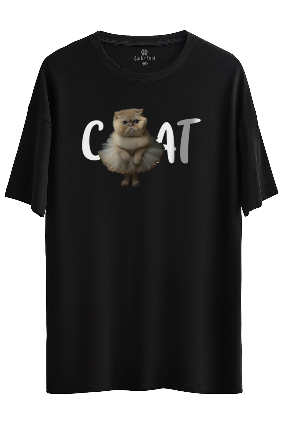 Kedi Baskılı Oversize Tişört