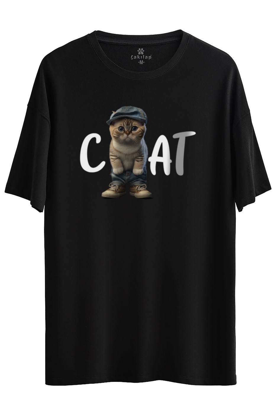 Kedi Baskılı Oversize Tişört